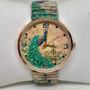 Strada Peacock Pattern dial women Watch 40mm rose gold tone quartz 7” running